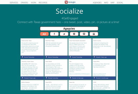 Animated GIF showing the sorting by agency functionality in the social media hub