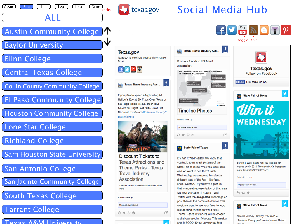 Low fidelity mockup for social media hub design