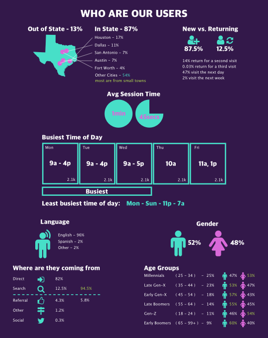 Infographic showing who texas.gov users are