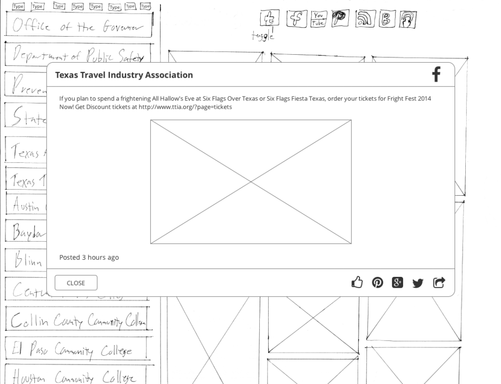 Wireframe for individual post on social media hub design