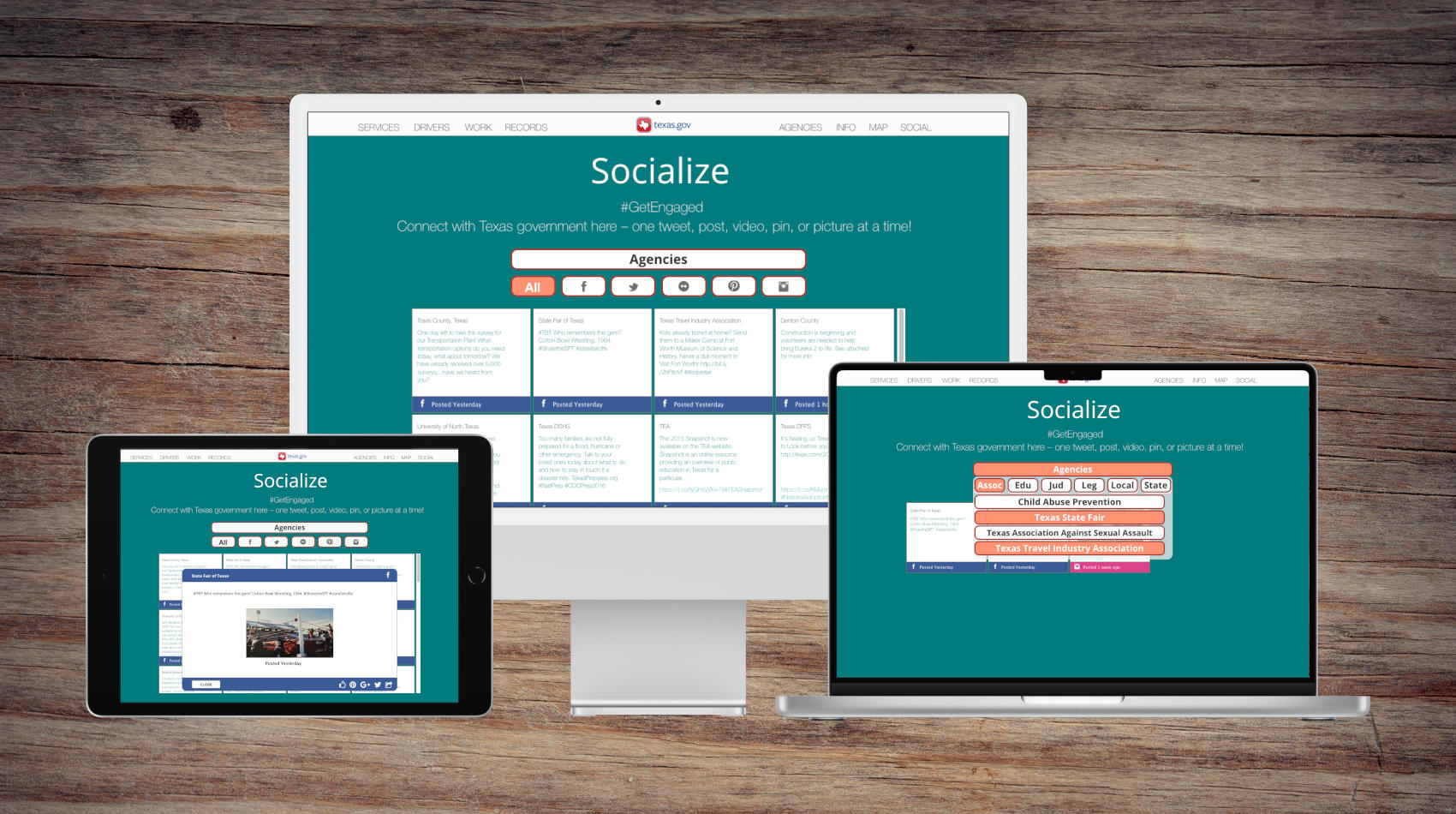 The Social Media Hub showcased on desktop, tablet and laptop