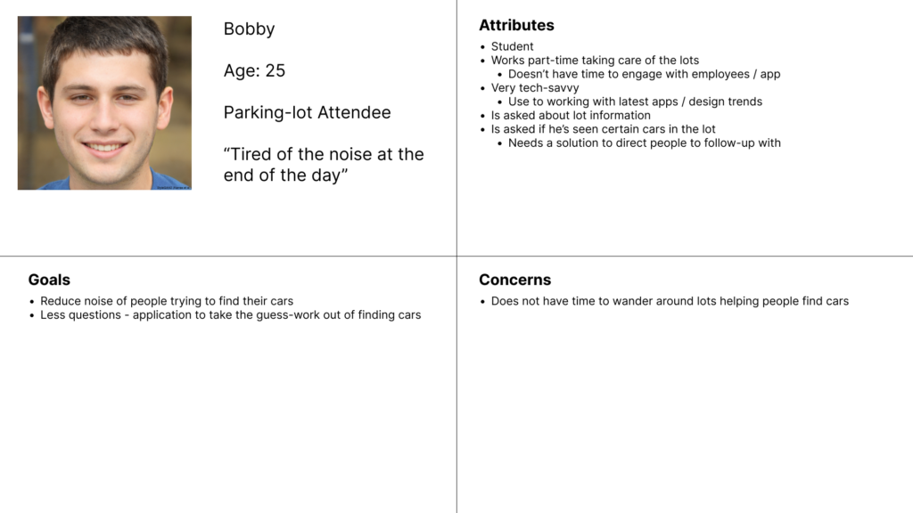 Car locator persona for lot attendee persona type