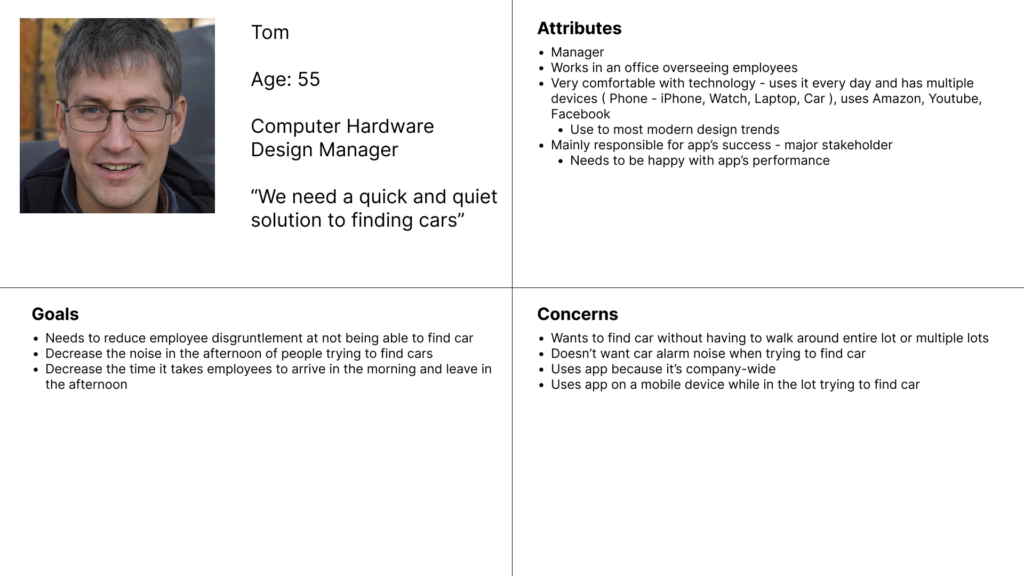 Car locator persona for manager persona type